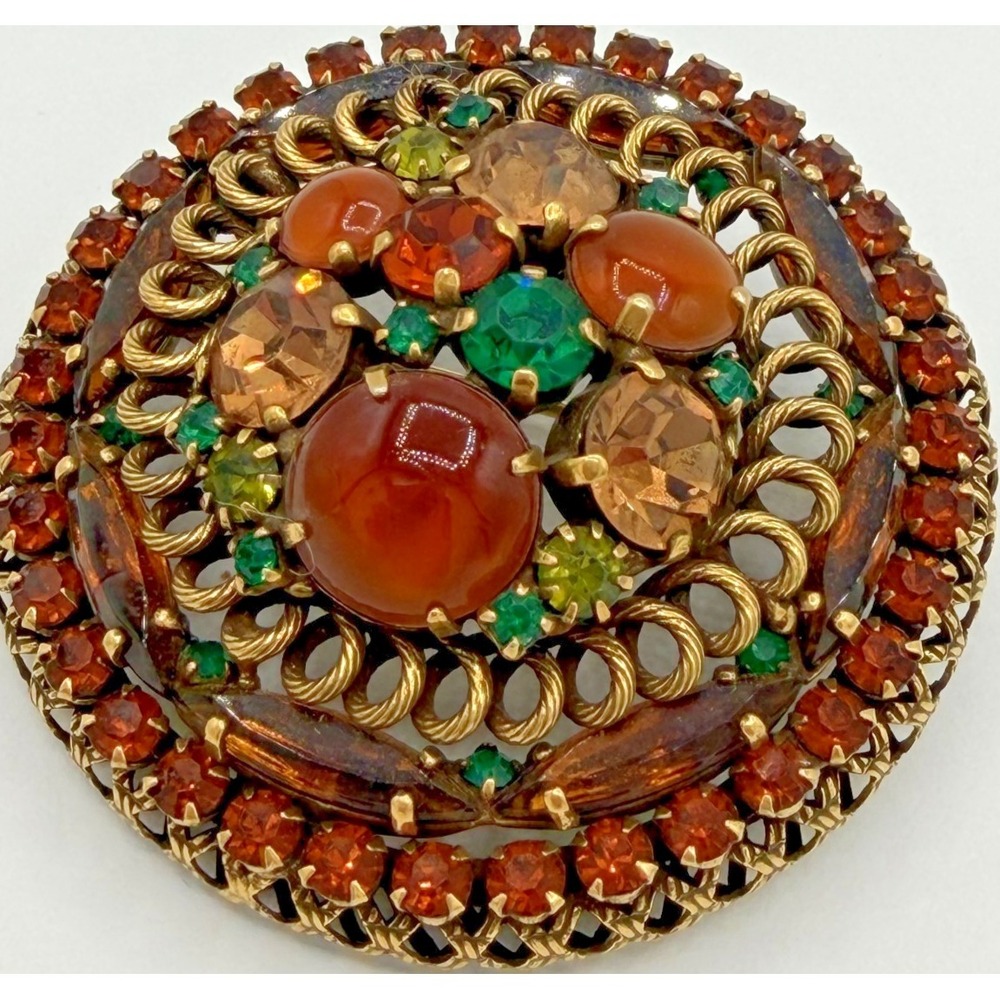 Vintage Signed Weiss Large Round Domed Rhinestone Cabochon Brooch